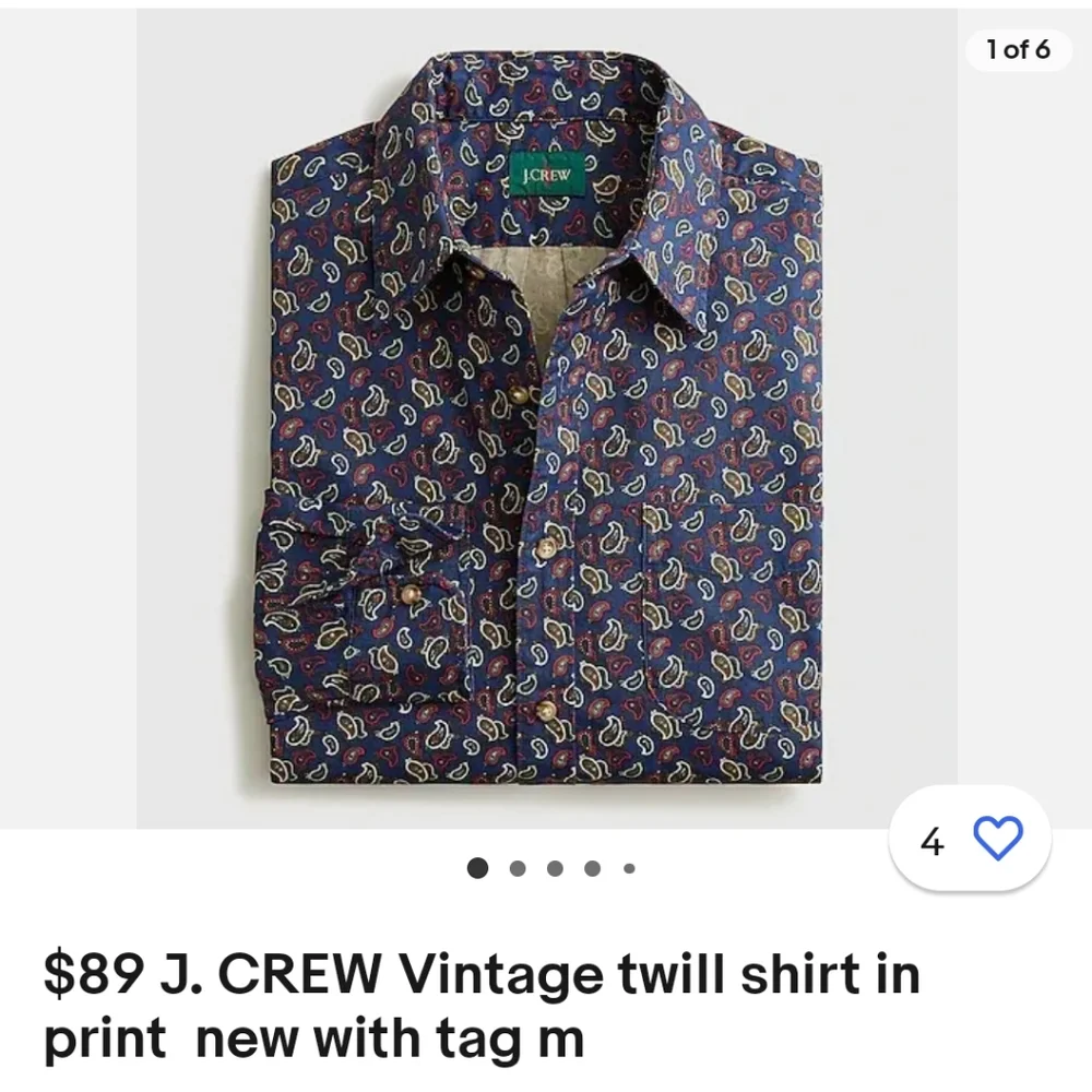 J.CREW Vintage twill shirt in Khalia Navy Blue Paisley Men's LG. BNWT SO $90